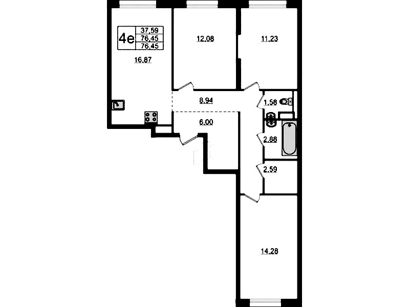 3-комнатная квартира 76.45 м², 9/12 эт., ЖК «Новые Лаврики»